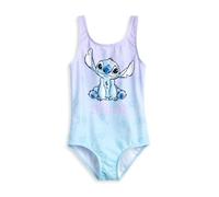Disney Lilo & Stitch Mädchen-Badeanzug, Blau und Lila, Blumenmuster, einteilig | Ärmellose Badebekleidung mit Stichcharakter | Strandbekleidung zum Überziehen für Kinder - 7-8 Jahre