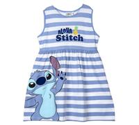 Disney Lilo & Stitch Mädchen Kleid aus 100% Baumwolle, gestreift, leichtes Sommerkleid mit Stitch Motiv, Größen 110-152, bequem Kurzarm (DE/NL/SE/PL, Numerisch, 110, Regular, Blau-Weiss)