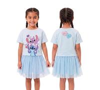 Disney Lilo & Stitch Mädchen T-Shirt & Rock, Angel & Stitch Mädchen Outfit-Set, Glitzernde Sommerkleidung für Kinder 116