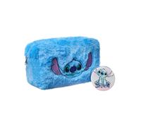 Disney Lilo & Stitch Make-up-Tasche und Spiegel | Damen-Kosmetiktasche aus blauem Pelz mit Stitch-Charakter-Gesicht | Reisekosmetiketui und Taschenspiegel fur Erwachsene und Jugendliche