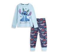 Disney Lilo & Stitch Merry Stitchmas Unisex Kinder Langarm-Pyjama-Set mit Langen Beinen | Hellblaue, Dunkelblaue & Rote Weihnachtsnachtwäsche | Lilo & Stitch Merch