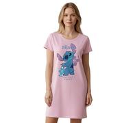Disney Lilo & Stitch Nachthemd für Damen - Cute but Cheeky Schlafshirt Pyjama Kurzarm Oberteil Rosa (L)