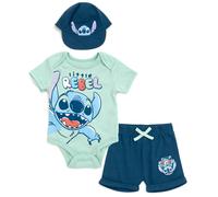 Disney Lilo & Stitch Neugeborenes Baby, Jungen-Bodysuit, Shorts und Baseballkappe, 3-teiliges Outfit-Set, khles Blau/Marineblau, 03 Monate