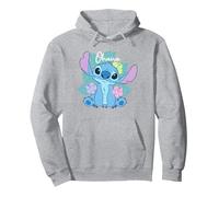 Disney Lilo & Stitch Ohana Adorable Pose Floral Logo Pullover Hoodie, Unisex für Erwachsene, Grau Meliert, XL
