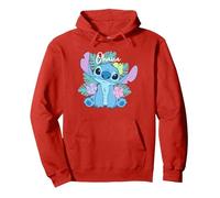 Disney Lilo & Stitch Ohana Adorable Pose Floral Logo Pullover Hoodie, Unisex für Erwachsene, Rot, M