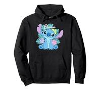 Disney Lilo & Stitch Ohana Adorable Pose Floral Logo Pullover Hoodie, Unisex für Erwachsene, Schwarz, M