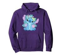 Disney Lilo & Stitch Ohana Adorable Pose Floral Logo Pullover Hoodie, Unisex für Erwachsene, Violett, S
