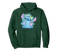 Disney Lilo & Stitch Ohana Adorable Pose Floral Logo Pullover Hoodie, Unisex für Erwachsene, Waldgrün, L