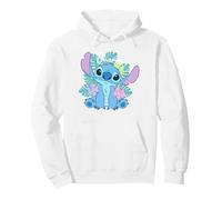 Disney Lilo & Stitch Ohana Adorable Pose Floral Logo Pullover Hoodie, Unisex für Erwachsene, Weiß, S