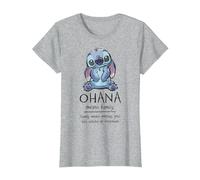 Disney Lilo & Stitch Ohana Bedeutet Familie T-Shirt, Damen, Grau Meliert, S