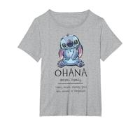Disney Lilo & Stitch Ohana Bedeutet Familie T-Shirt, Damen Große Größen, Grau Meliert, 5X