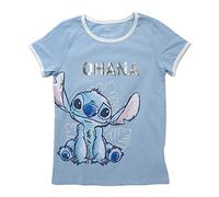 Disney Lilo & Stitch Ohana Mädchen T-Shirt vorne und hinten, Hell, blau, XL