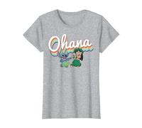 Disney Lilo & Stitch Ohana Rainbow T-Shirt, Damen, Grau Meliert, XL