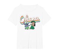 Disney Lilo & Stitch Ohana Rainbow T-Shirt, Damen Große Größen, Weiß, 6X