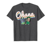 Disney Lilo & Stitch Ohana Rainbow T-Shirt, Herren, Anthrazit Meliert, XXL
