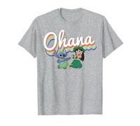 Disney Lilo & Stitch Ohana Rainbow T-Shirt, Herren, Grau Meliert, XXL