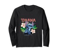 Disney Lilo & Stitch Ohana Sitting Stitch Cute Logo Langarmshirt, Unisex für Erwachsene, Schwarz, L