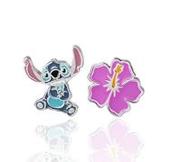 Disney Lilo & Stitch Ohrstecker - Mismatch Blume und Stitch oder Engel und Stitch Ohrstecker - Disney Ohrringe - Disney Schmuck, Sterling Silber, Zirkonia