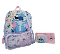Disney Lilo & Stitch Rucksack Mädchen - 3-teiliges Schulranzen-Set mit Stitch Geldbörse, Geldbörse & Schlüsselanhänger - Kinder Stitch Rucksack Geschenk
