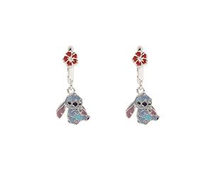Disney Lilo & Stitch Silber und Rot Enamel Hanging Flower Ohrringe