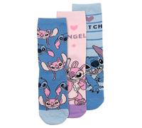 Disney Lilo & Stitch Socken für Mädchen - Kinder Sneaker Kindersocken Söckchen Blau Rosa (3er Pack) (DE/NL/SE/PL, Numerisch, 27, 30, Regular, Blau/Rosa)