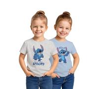 Disney Lilo & Stitch T-Shirt für Mädchen Oberteil Kinder Shirt kurzärmlig Blau/Grau (2er Pack) (DE/NL/SE/PL, Numerisch, 122, 128, Regular)