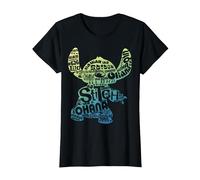 Disney Lilo & Stitch Textfüllung Stich Silhouette T-Shirt, Damen, Schwarz, 3XL