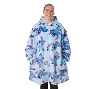Disney Lilo & Stitch Tragbarer Decken-Hoodie für Damen | Kapuzen-Reißverschluss-Fleece für Erwachsene in Blau | Loungewear mit durchgehendem Stitch-Charakterdruck | Sherpa-Futter und Taschen