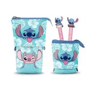 Disney Lilo und Stitch Aloha-Cute Federmäppchen + 2 Radierbare Gelstifte, Blau, 11,5 x 17 cm