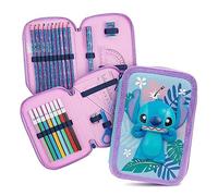 Disney Lilo und Stitch Federmäppchen, Niedlich Stitch Mäppchen mit komplettem Schulsachen, Leichtgewicht mit Zwei Fächern Schulmäppchen, Einzigartig Geburtstagsgeschenk für Mädchen und Disney-Fans