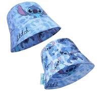 Disney Lilo und Stitch Fischerhut Kinder, Mädchen Bucket Hat für Sommer, Urlaub, Strand - Stitch Sachen (Blau Umkehrbar)