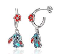 Disney Lilo und Stitch J-Ring Ohrringe für Mädchen , Messing, ohne Edelstein, Rhodiumimitat, Kein Edelstein