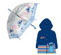 Disney Lilo und Stitch Kinder 2 tlg. Set Regenschirm Schirm Regenponcho, Farbe: Blau, Bekleidungsgröße: 98/104