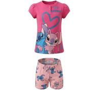 Disney Lilo und Stitch Mädchen Schlafanzug 2-teilig - Sommer Pyjama Set Shirt + Shorts, 100% Baumwolle, Gr. 98-128, Lila oder Rosa, Farbe: Rosa, Bekleidungsgröße: 110