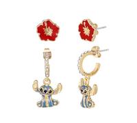 Disney Lilo und Stitch, Ohrringe aus Messing mit Hibiskusblüten, emailliert und genäht, offizielles Lizenzprodukt