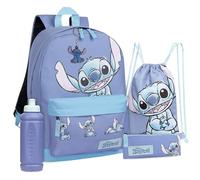 Disney Lilo und Stitch Schulrucksack Mädchen Set mit Schulranzen, Turnbeutel, Federmäppchen, Trinkflasche 470 ml & Keyring - Stitch Sachen