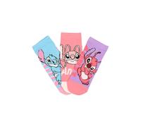 Disney Lilo und Stitch Set 3 Paar Socken aus Baumwolle für Mädchen und Jungen, mehrfarbig mit Stitch und Angel Figuren, Lila, 31-34 cm