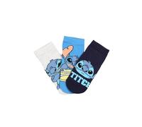 Disney Lilo und Stitch Set 3 Paar Socken mit Stitch, Baumwolle, mehrfarbig, Marineblau - Hellblau - Weiß, 23-26
