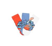 Disney Lilo und Stitch Set 3 Paar Socken mit Stitch, Baumwolle, mehrfarbig, Rot - Blau - Weiß, 31-34 cm