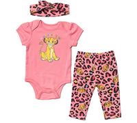 Disney Lion King Simba Newborn Baby Girls 3 Piece Outfit Set: Cuddly Bodysuit Fashion Pants Headband Pink 0-3 Months