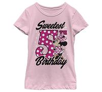 Disney Little, Big Minnie Mouse Sweet 5th Birthday Girls Short Sleeve Tee Shirt, Light Pink, Small
