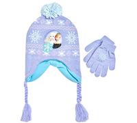 Disney Little Girls Frozen Elsa and Anna Beanie Hat and Gloves Cold Weather Set (Age 2-7), Size Age 4-7, Frozen Purple Gloves