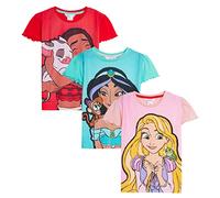 Disney Mädchen 3er-Pack Prinzessinnen-T-Shirts Kinder Jasmine Moana Rapunzel Dress Up Top Kurzarm-T-Shirts
