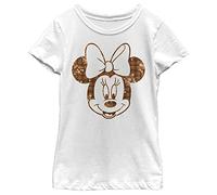 Disney Characters Fall Floral Plaid Minnie Girl's Solid Crew Tee, White, X-Small