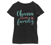 Disney Lilo & Stitch Ohana Script Girl's Solid Crew Tee, Black, X-Small