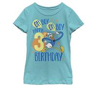 Disney Characters Donalds 3rd Bday Girl's Solid Crew Tee, Tahiti Blue, X-Small