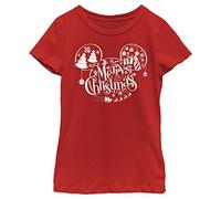 Disney Mickey Classic Merry Christmas Logo Fill Girls T-Shirt, Red, X-Small