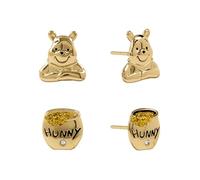 Disney Mädchen-Ohrstecker-Set aus Sterlingsilber, goldfarben, Motiv: Winnie Puuh und Hunny Pot mit Kristallakzenten