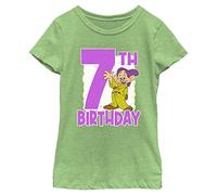 Disney Snow White Dopey 7th Birthday Girls Heather T-Shirt, Green Apple, X-Small