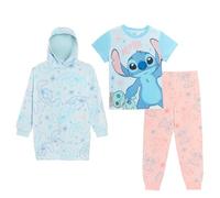 Disney Mädchen Stitch 3-teiliger Schlafanzug + übergroßer Kapuzenpullover-Set für Kinder, Fleece, tragbare Decke mit Kapuze und passendem Schlafanzug, multi, 9-10 Jahre
